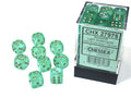Chessex Borealis 12mm d6 Light Green/gold Luminary Dice Block