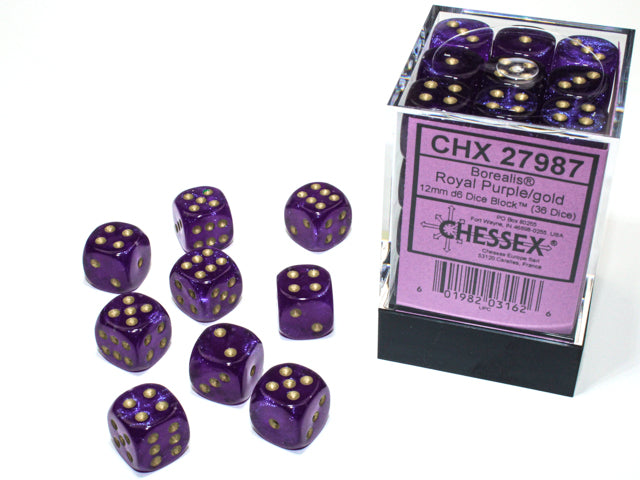 Chessex Borealis 12mm d6 Royal Purple/gold Luminary Dice Block