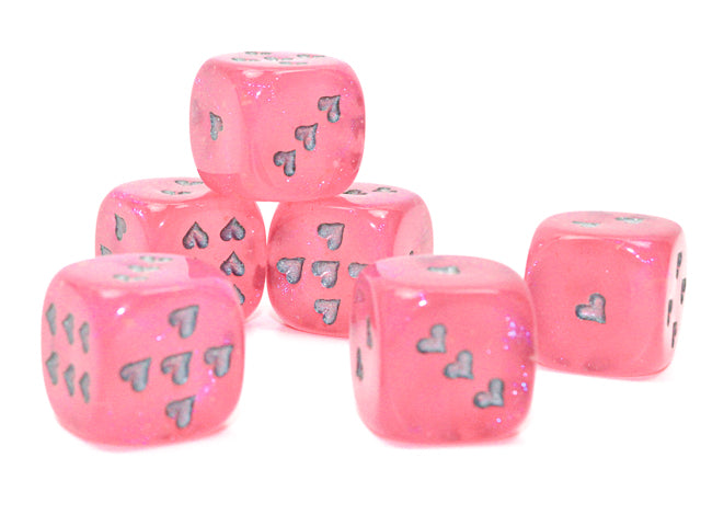 Chessex CHXXH6001 Borealis Pink/Silver w/ Heart Pips Luminary Single D6 Dice (16mm) (9250468069613)