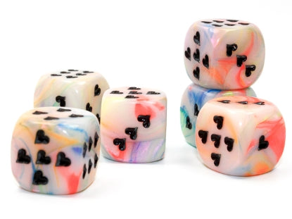 Chessex CHXXH6002 Festive Circus/Black w/ Heart Pips Luminary Single D6 Dice (16mm) (9250468200685)