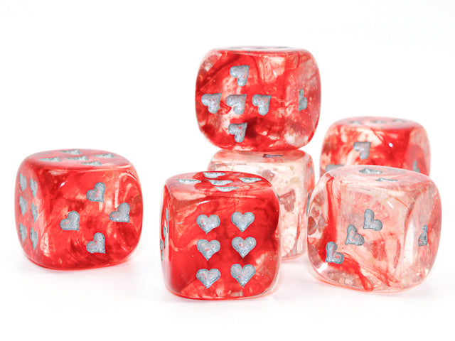 Chessex CHXXH6006 Nebula Red/Silver w/ Heart Pips Luminary Single D6 Dice (16mm) (9250468528365)