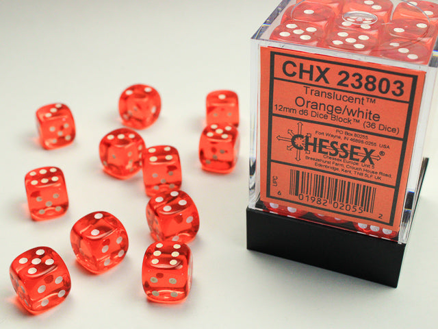 Chessex Translucent 12mm d6 (36 Dice) Orange/whi