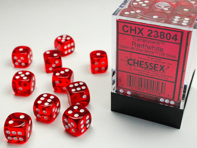 Chessex Translucent 12mm d6 (36 Dice) Red/white