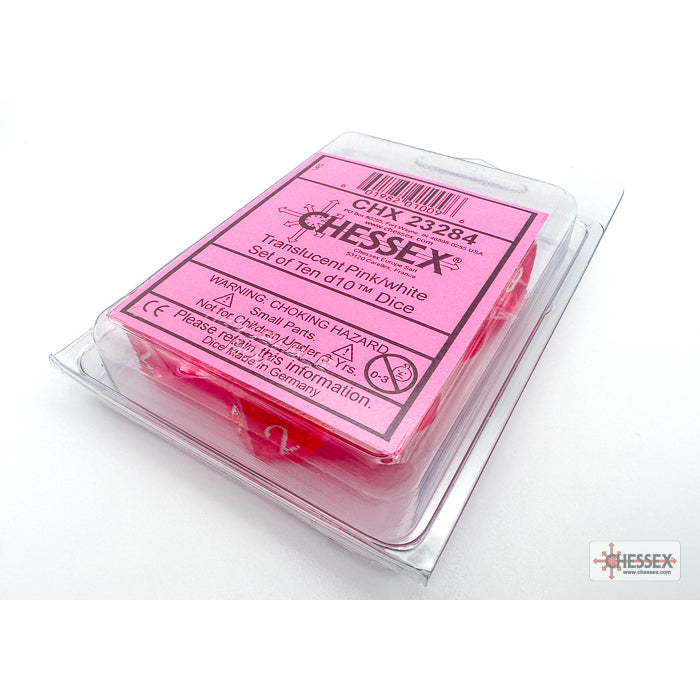 Chessex Translucent Pink/white Set of Ten d10s