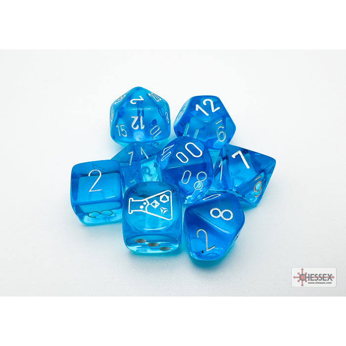 Chessex Translucent Polyhedral Tropical Blue/white 7-Die Set