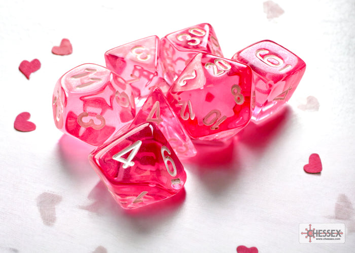 Chessex Transparent Mini-Polyhedral Pink/white 7