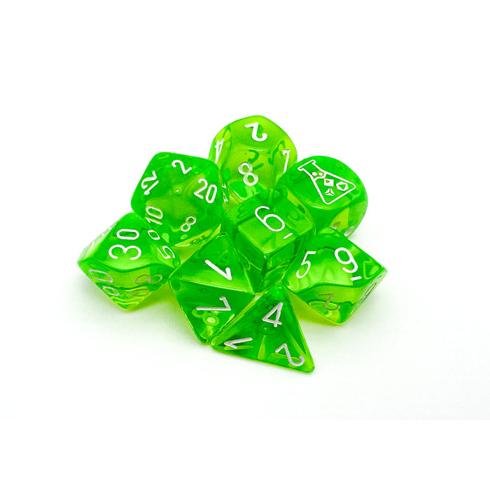 Chessex Translucent Polyhedral Rad Green/white 7-Die Set (with