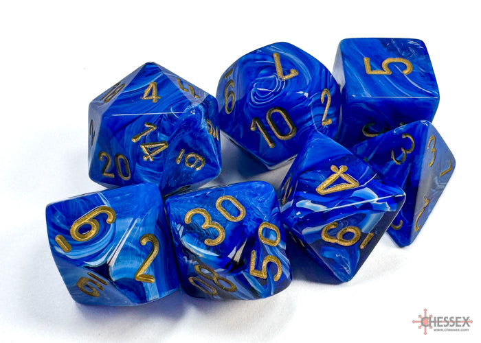 Chessex Vortex Blue w/gold Signature Polyhedral