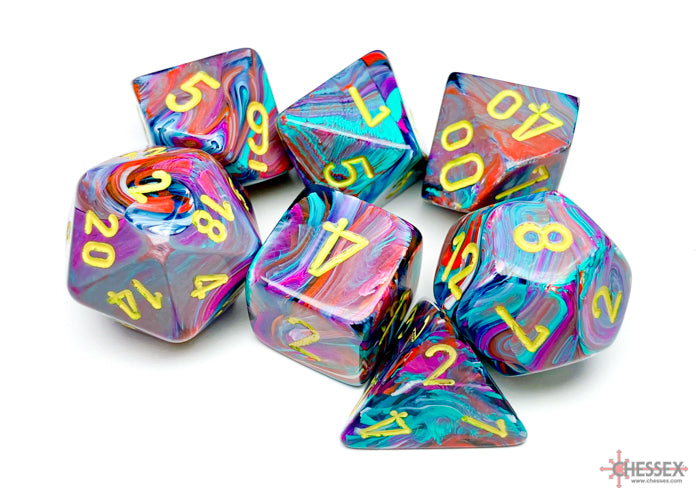 Chessex Festive Mosaic w/yellow Classic Polyhedr