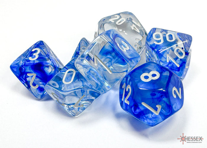 Chessex Nebula Dark Blue w/white Signature Polyh