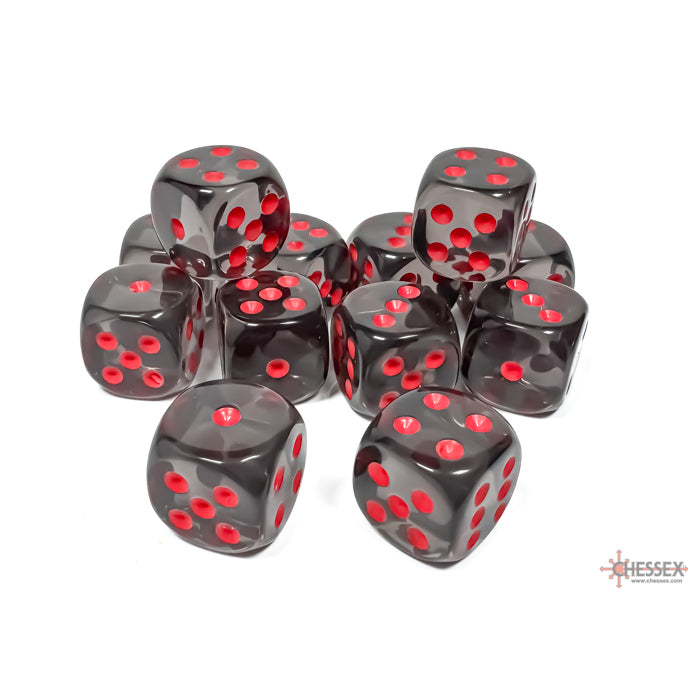 Chessex Translucent 16mm d6 Smoke/red Dice Block (12 dice)