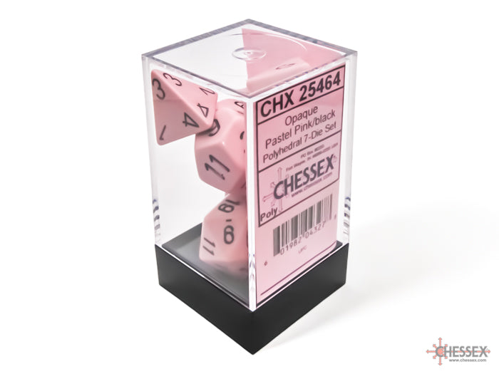 Chessex Opaque Polyhedral Pastel Pink/black 7-Die Set