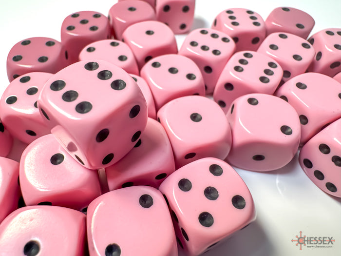 Chessex Opaque 12mm d6 Pastel Pink/black Dice Block (36 dice)
