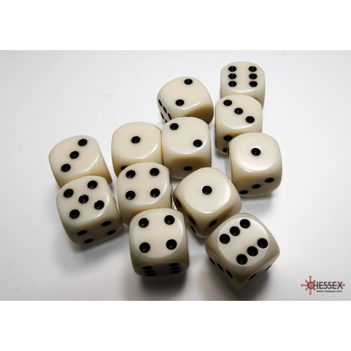 Chessex Opaque 16mm d6 Ivory/black Dice Block (12 dice)