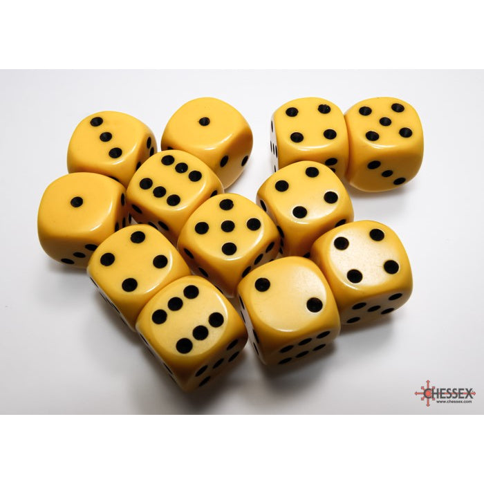 Chessex Opaque 16mm d6 Yellow/black Dice Block (12 dice)