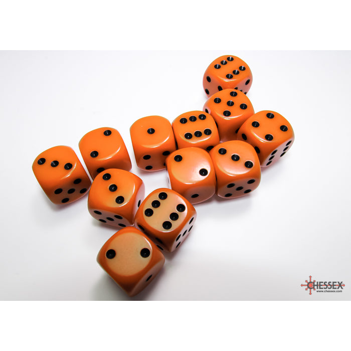 Chessex Opaque 16mm d6 Orange/black Dice Block (12 dice)