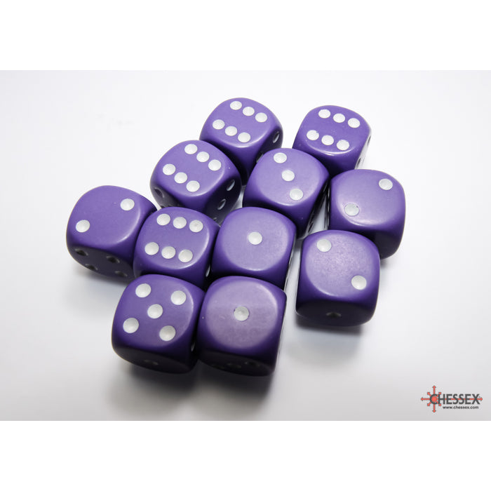 Chessex Opaque 16mm d6 Purple/white Dice Block (12 dice)