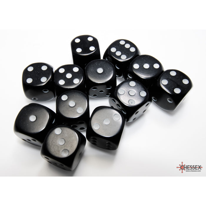 Chessex Opaque 16mm d6 Black/white Dice Block (12 dice)