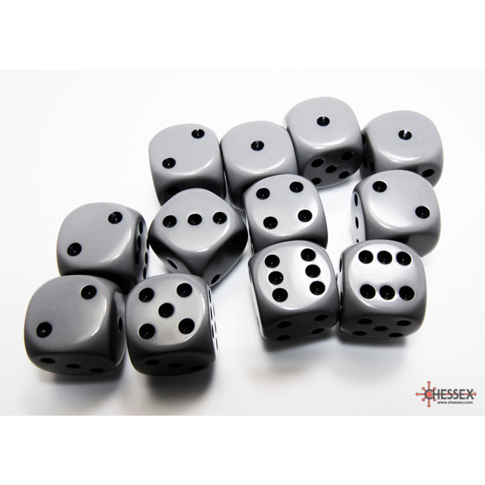 Chessex Opaque 16mm d6 Grey/black Dice Block (12 dice)