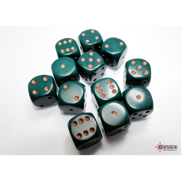 Chessex Opaque 16mm d6 Dusty Green/copper Dice Block (12 dice)