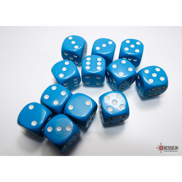 Chessex Opaque 16mm d6 Light Blue/white Dice Block (12 dice)