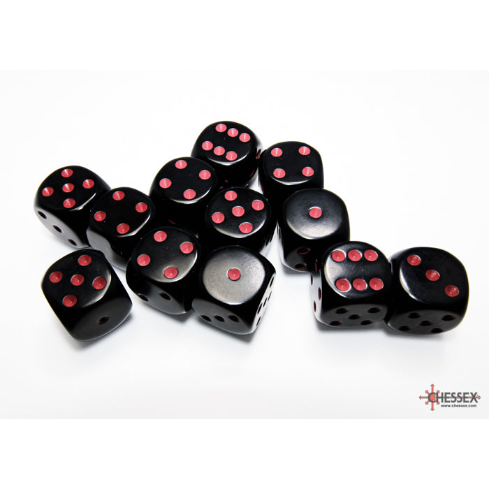 Chessex Opaque 16mm d6 Black/red Dice Block (12 dice)