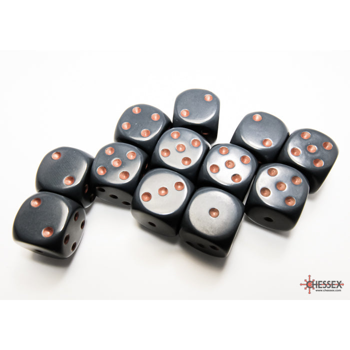Chessex Opaque 16mm d6 Dark Grey/copper Dice Block (12 dice)