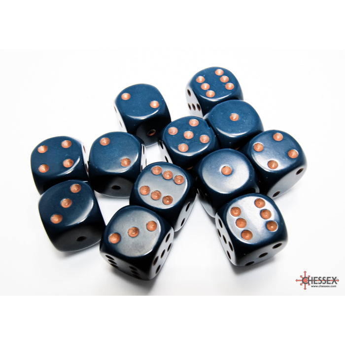 Chessex Opaque 16mm d6 Dusty Blue/copper Dice Block (12 dice)