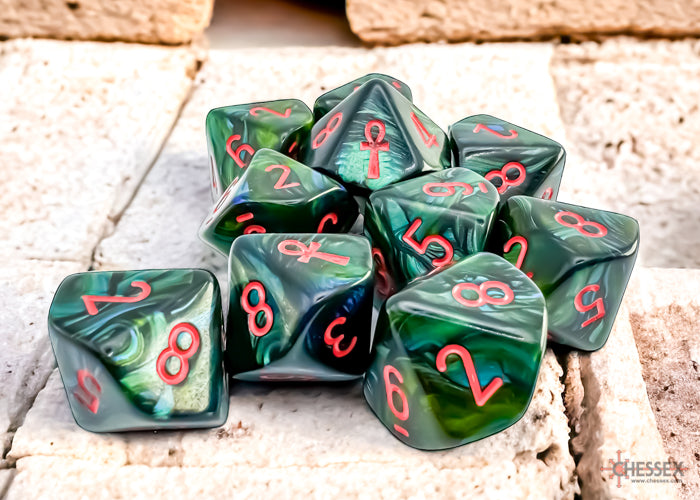 Chessex Scarab Jade/red Ankh Set of Ten d10s