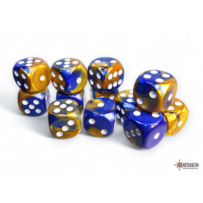 Chessex Gemini 16mm d6 Blue-Gold/white Dice Block (12 dice)