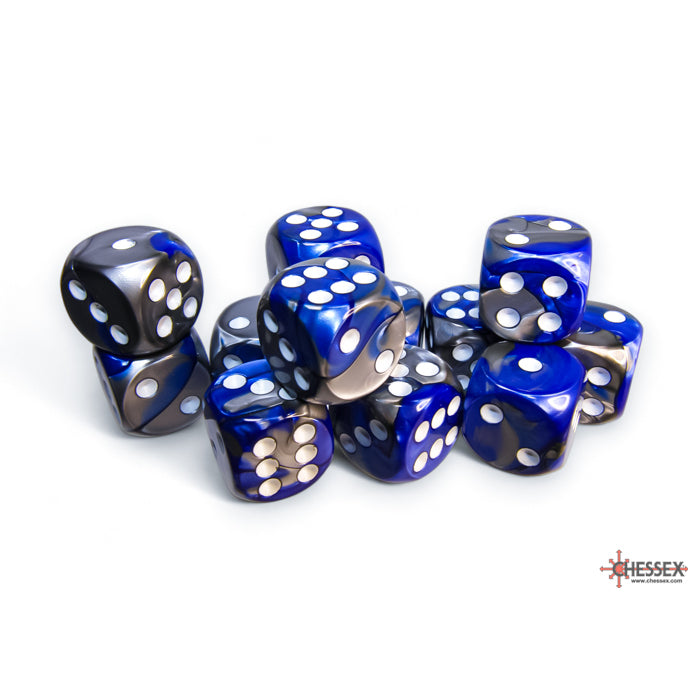 Chessex Gemini 16mm d6 Blue-Steel/white Dice Block (12 dice)