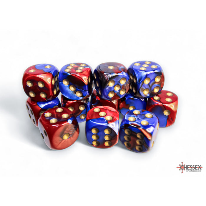 Chessex Gemini 16mm d6 Blue-Red/gold Dice Block (12 dice)