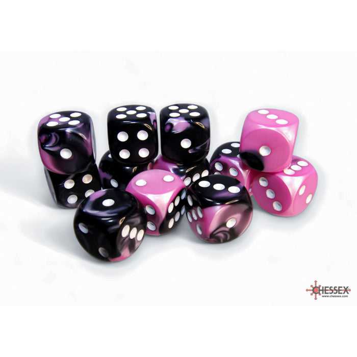 Chessex Gemini 16mm d6 Black-Pink/white Dice Block (12 dice)