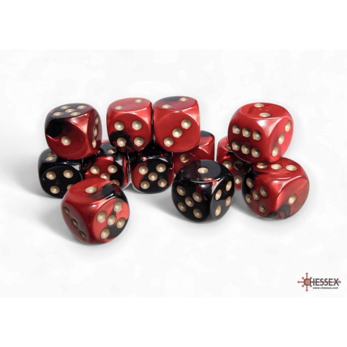 Chessex Gemini 16mm d6 Black-Red/gold Dice Block (12 dice)