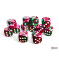 Chessex Gemini 16mm d6 Green-Purple/gold Dice Block (12 dice)