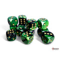 Chessex Gemini 16mm d6 Black-Green/gold Dice Block (12 dice)
