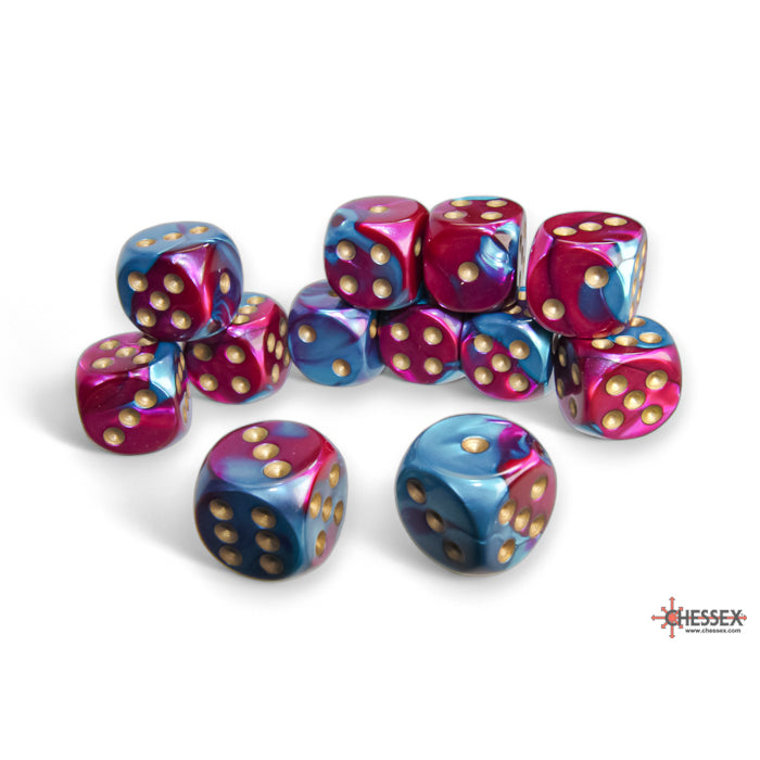 Chessex Gemini 16mm d6 Purple-Teal/gold Dice Block (12 dice)