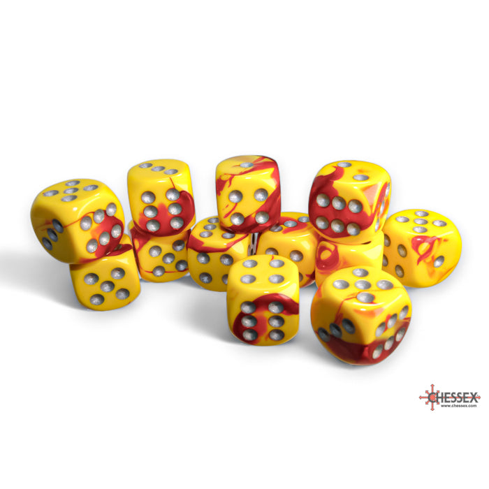 Chessex Gemini 16mm d6 Red-Yellow/silver Dice Block (12 dice)