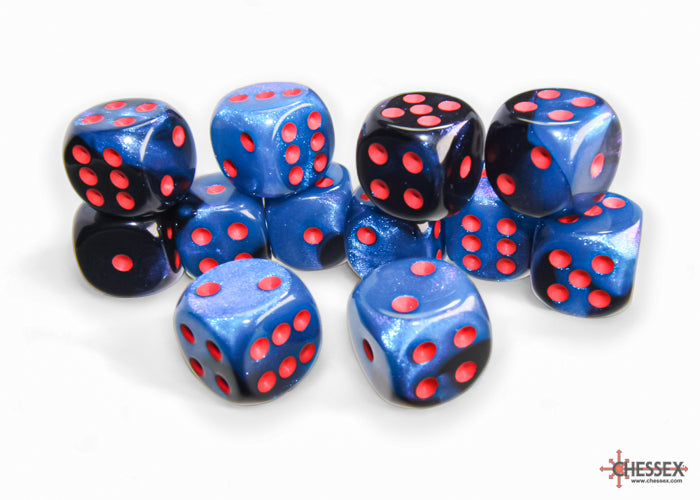 Chessex Gemini 16mm d6 Black-Starlight/red Dice Block (12 dice)
