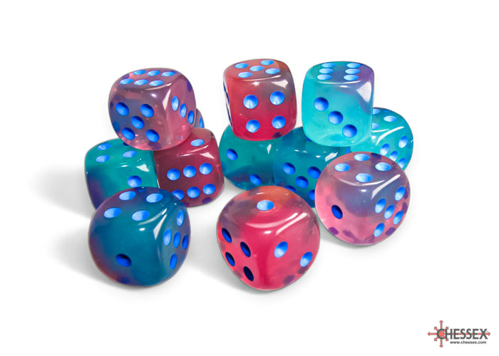 Chessex Gemini 16mm d6 Gel Green-Pink/blue Luminary Dice Block
