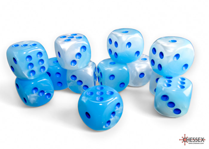 Chessex Gemini 16mm d6 Pearl Turquoise-White/blue Luminary Dice