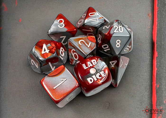 Chessex Gemini Polyhedral Red-Steel/white 7-Die Set (with bonus
