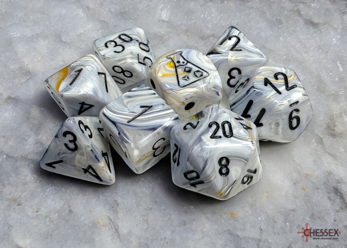 Chessex Marble Polyhedral Calcite/black 7-Die Set (with bonus