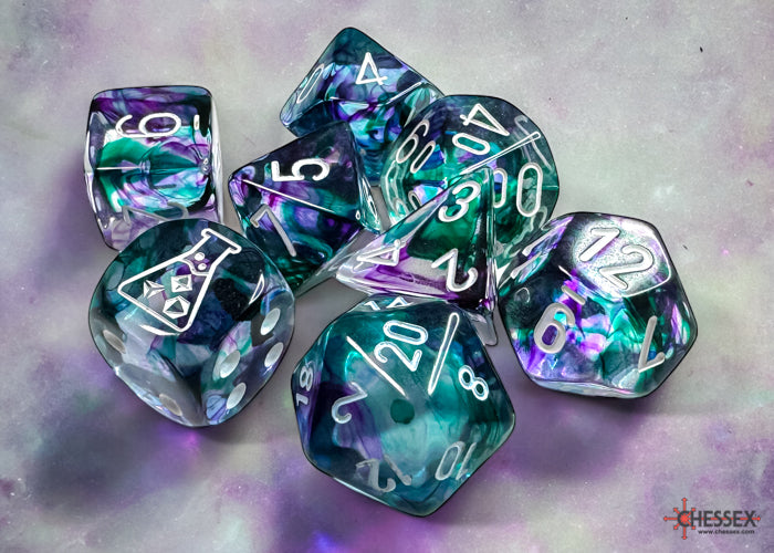 Chessex Nebula Polyhedral Fluorite/white 7-Die Set (with bonus