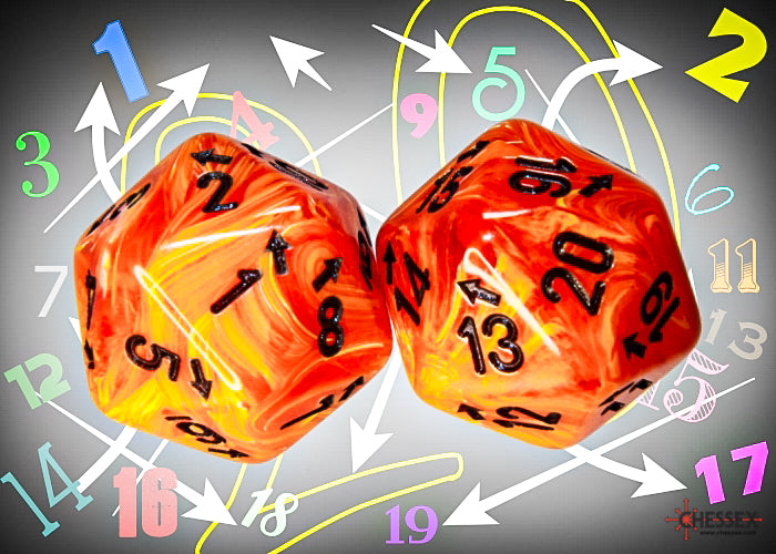 Chessex CHXXVUD03 Vortex Orange/Black Spindown D20 (Single Dice) (9250468692205)