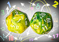 Chessex CHXXVUD15 Vortex Dandelion/White Spindown D20 (Single Dice) (9250468888813)