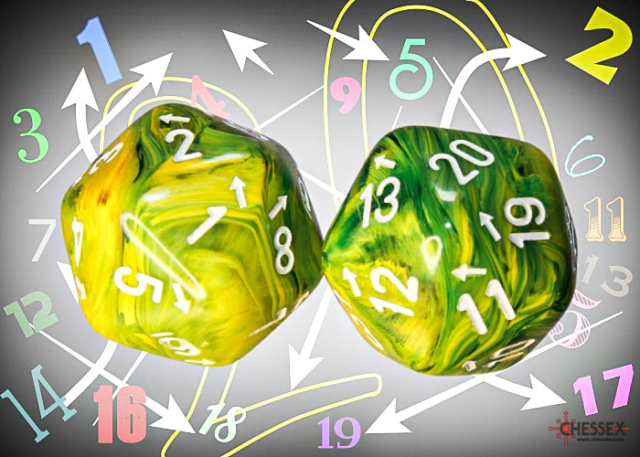Chessex CHXXVUD15 Vortex Dandelion/White Spindown D20 (Single Dice) (9250468888813)