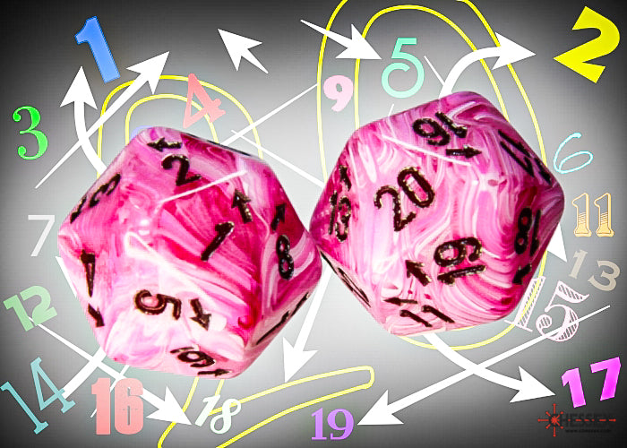 Chessex CHXXVUD20 Vortex Pink/Black Spindown D20 (Single Dice) (9250468954349)