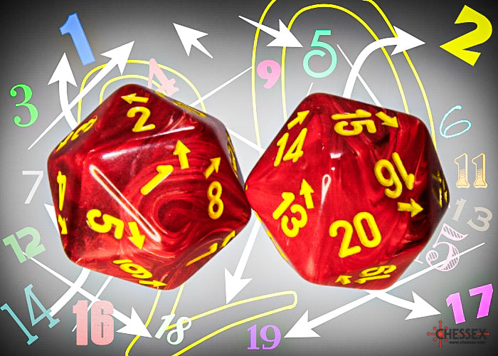 Chessex CHXXVUD44 Vortex Red/Yellow Spindown D20 (Single Dice) (9250469150957)