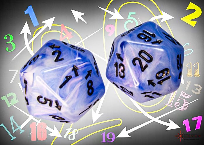 Chessex CHXXVUD56 Vortex Ice Blue/Black Spindown D20 (Single Dice) (9250469249261)